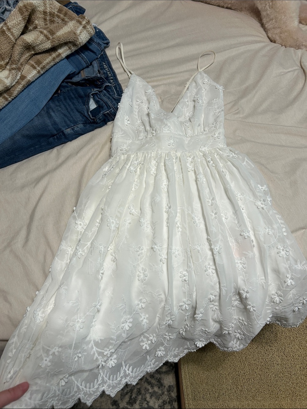 White Floral Lace cris cross back Dress- perfect for bridal activities!